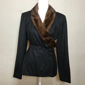 Max Mara Made in Italy Size 6 Designer Mink Collar Very Dark Gray Wrsp Jacket